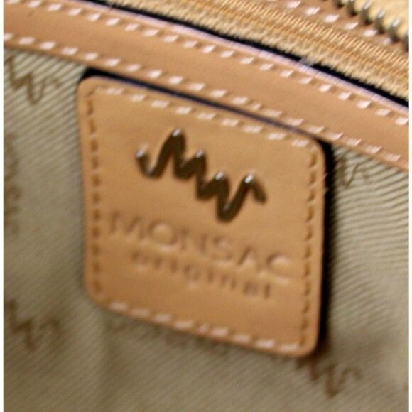 Monsac Original BEIGE GENUINE LEATHER CLASSIC ZIP SATCHEL TOTE BAG HANDBAG PURSE - Picture 11 of 12